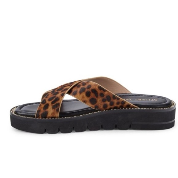 NWT STUART WEITZMAN
Roza Lift Leopard-Print Calf Hair Flatform Sandals - Picture 2 of 9